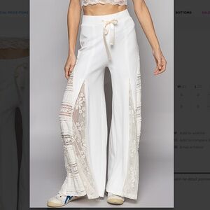 POL Cream Wide Leg Pants with Lace Detail